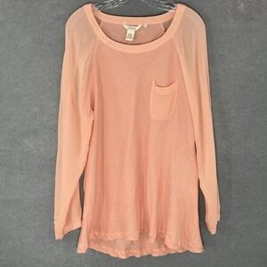 Sundance Linen Peach Sheer Long Sleeve Top Sz XS